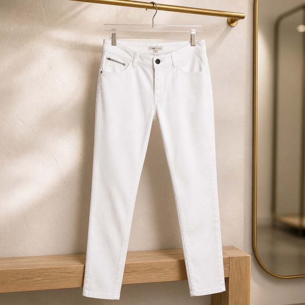 CAbi Jeans White Slim Fit Jeans with Zipper Pocket Detail Size 16 #1158